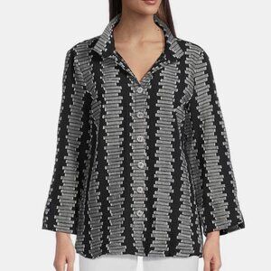 Ali MilesJacquard Wire Collar 3/4 Cuff Sleeve Button Front Tunic XL